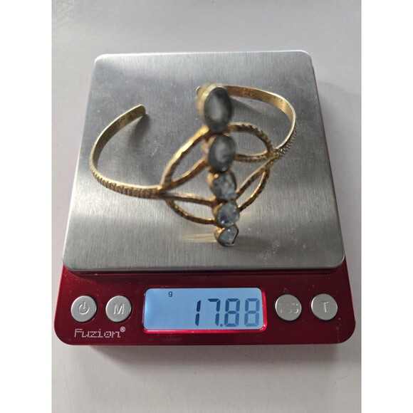 Vintage Gold-Tone 5 Stone Cuff Bracelet Textured Raw Uncut Gemstones Bezel Set - Picture 11 of 11